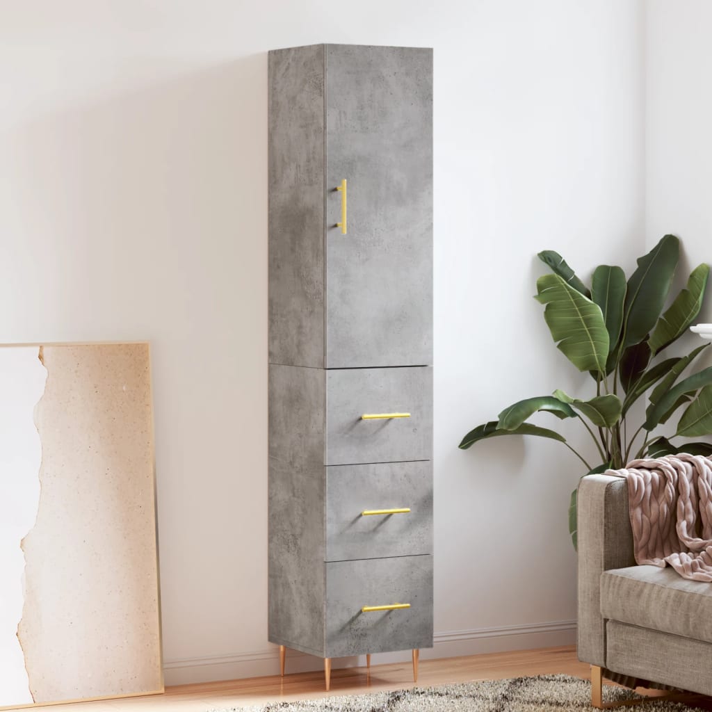 Hoge kast 34,5x34x180 cm bewerkt hout betongrijs is nu te koop bij PeponiXL, paradijselijk wonen!