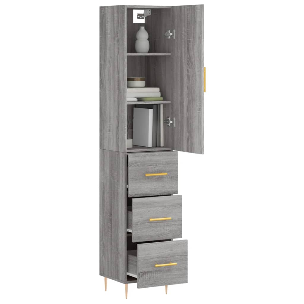 Hoge kast 34,5x34x180 cm bewerkt hout grijs sonoma eikenkleurig is nu te koop bij PeponiXL, paradijselijk wonen!