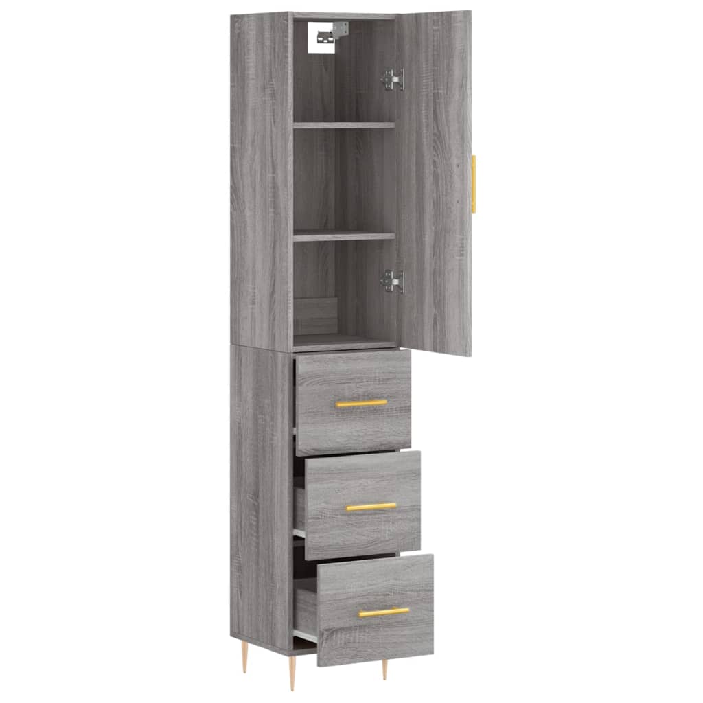Hoge kast 34,5x34x180 cm bewerkt hout grijs sonoma eikenkleurig is nu te koop bij PeponiXL, paradijselijk wonen!