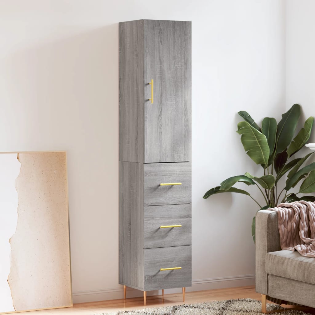 Hoge kast 34,5x34x180 cm bewerkt hout grijs sonoma eikenkleurig is nu te koop bij PeponiXL, paradijselijk wonen!