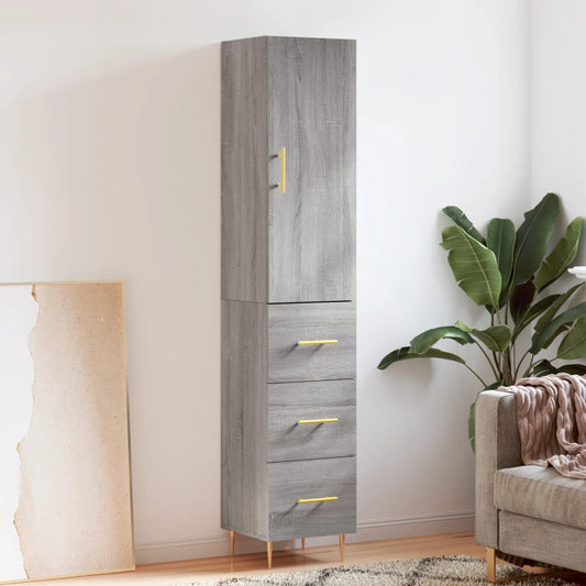 Hoge kast 34,5x34x180 cm bewerkt hout grijs sonoma eikenkleurig is nu te koop bij PeponiXL, paradijselijk wonen!