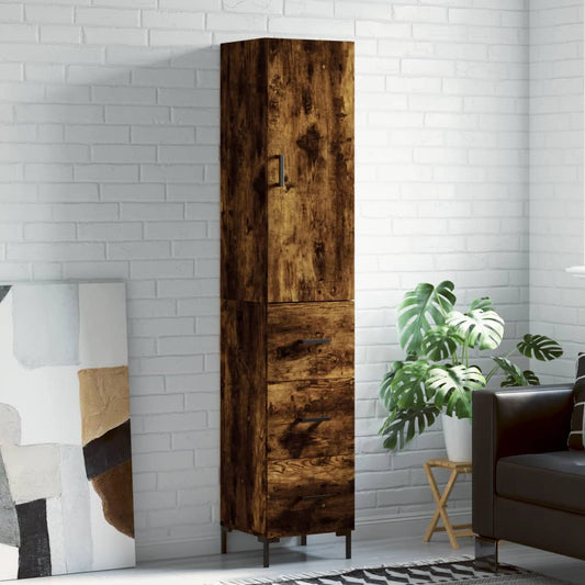 Hoge kast 34,5x34x180 cm bewerkt hout gerookt eikenkleurig is nu te koop bij PeponiXL, paradijselijk wonen!