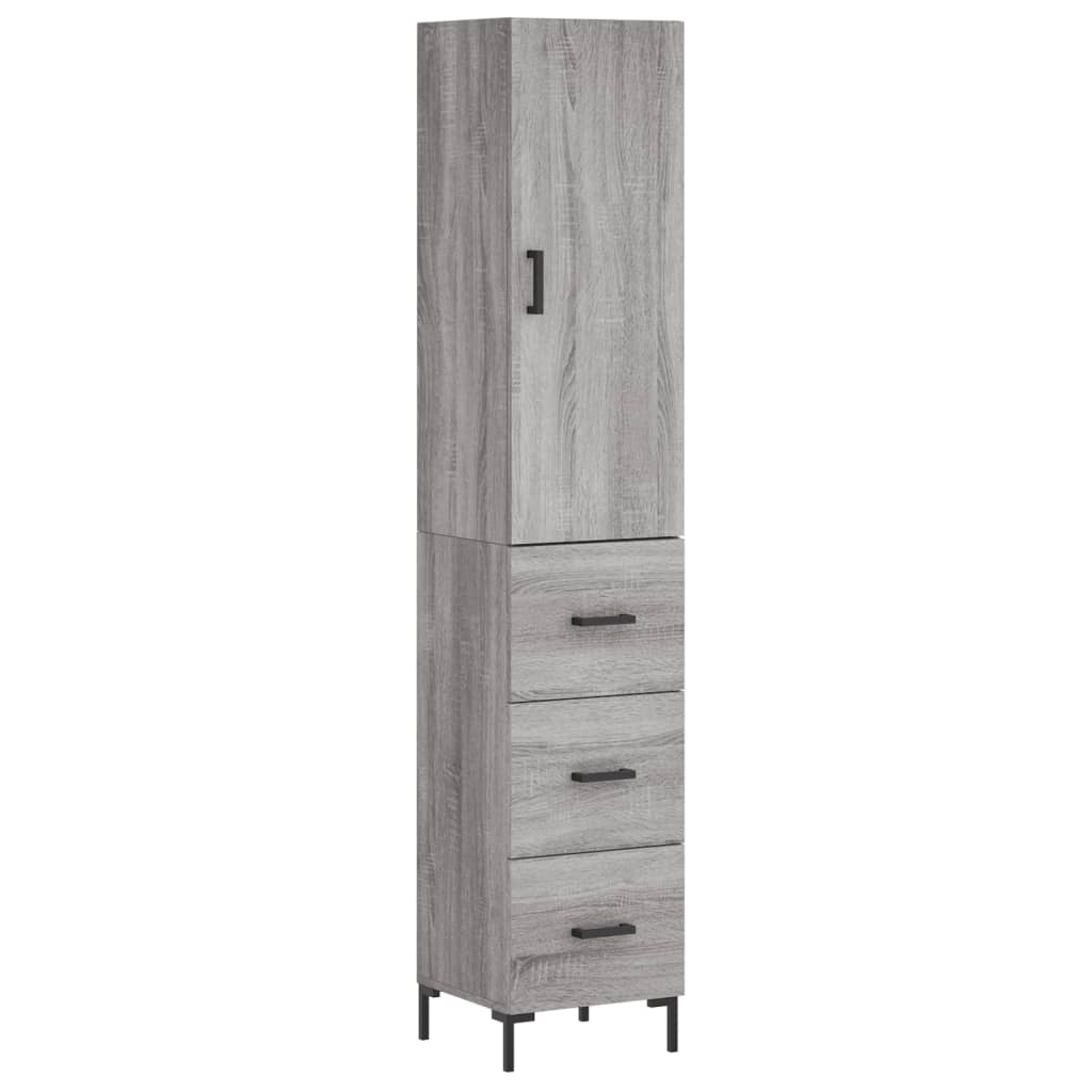Hoge kast 34,5x34x180 cm bewerkt hout grijs sonoma eikenkleurig is nu te koop bij PeponiXL, paradijselijk wonen!