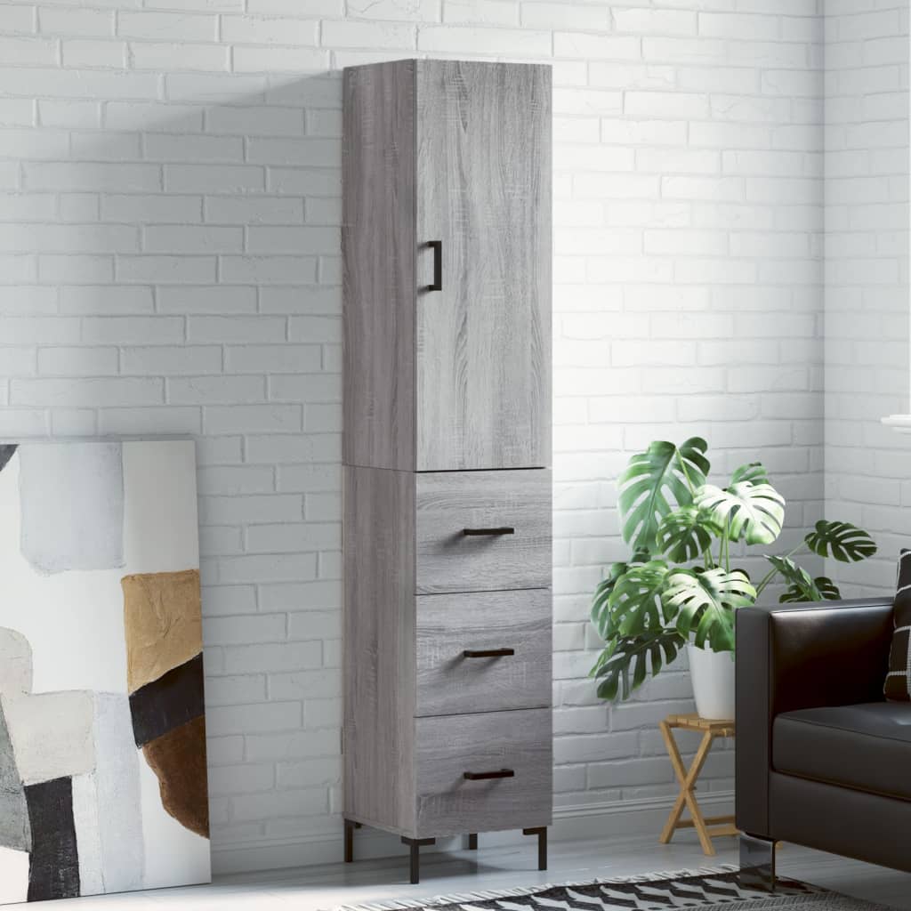 Hoge kast 34,5x34x180 cm bewerkt hout grijs sonoma eikenkleurig is nu te koop bij PeponiXL, paradijselijk wonen!