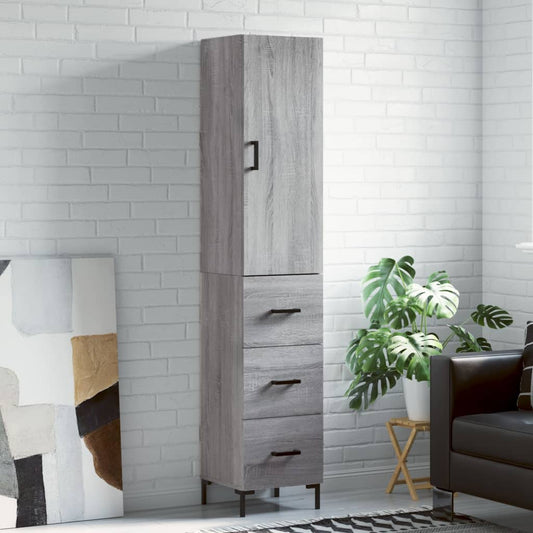 Hoge kast 34,5x34x180 cm bewerkt hout grijs sonoma eikenkleurig is nu te koop bij PeponiXL, paradijselijk wonen!