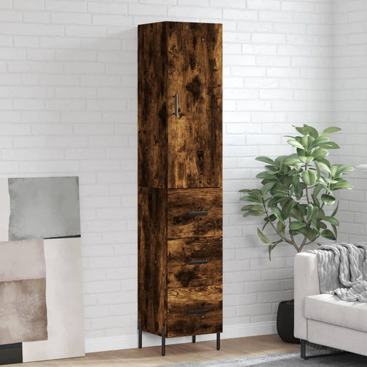 Hoge kast 34,5x34x180 cm bewerkt hout gerookt eikenkleurig is nu te koop bij PeponiXL, paradijselijk wonen!