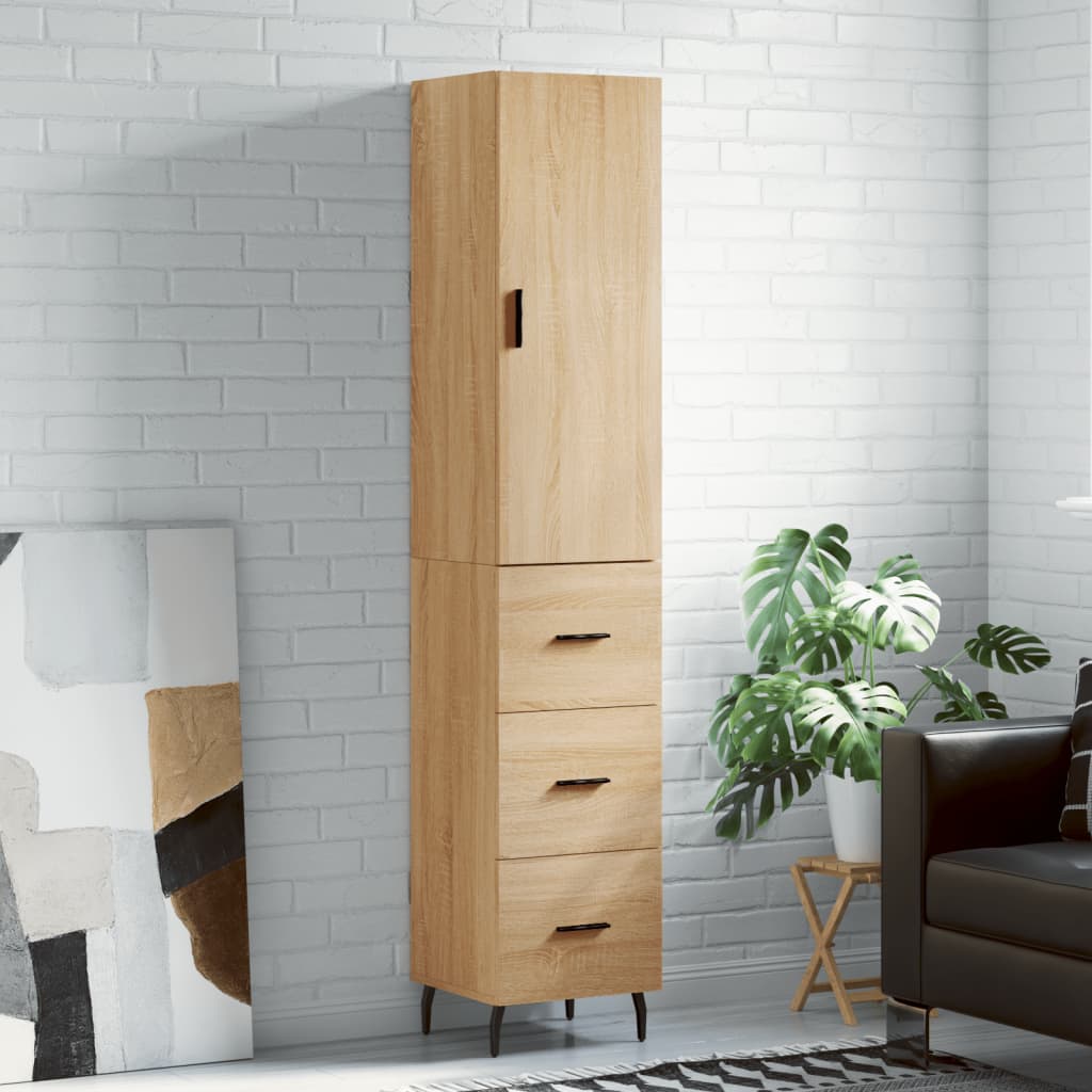 Hoge kast 34,5x34x180 cm bewerkt hout sonoma eikenkleurig is nu te koop bij PeponiXL, paradijselijk wonen!