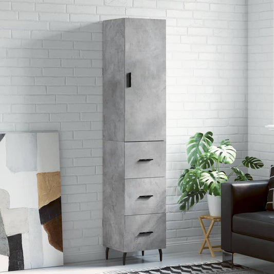 Hoge kast 34,5x34x180 cm bewerkt hout betongrijs is nu te koop bij PeponiXL, paradijselijk wonen!