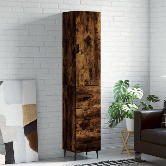 Hoge kast 34,5x34x180 cm bewerkt hout gerookt eikenkleurig is nu te koop bij PeponiXL, paradijselijk wonen!
