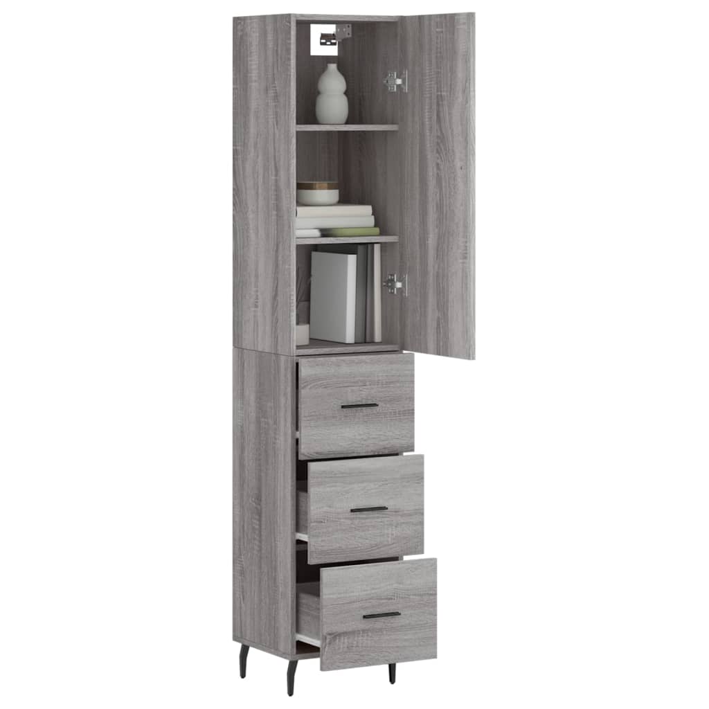 Hoge kast 34,5x34x180 cm bewerkt hout grijs sonoma eikenkleurig is nu te koop bij PeponiXL, paradijselijk wonen!