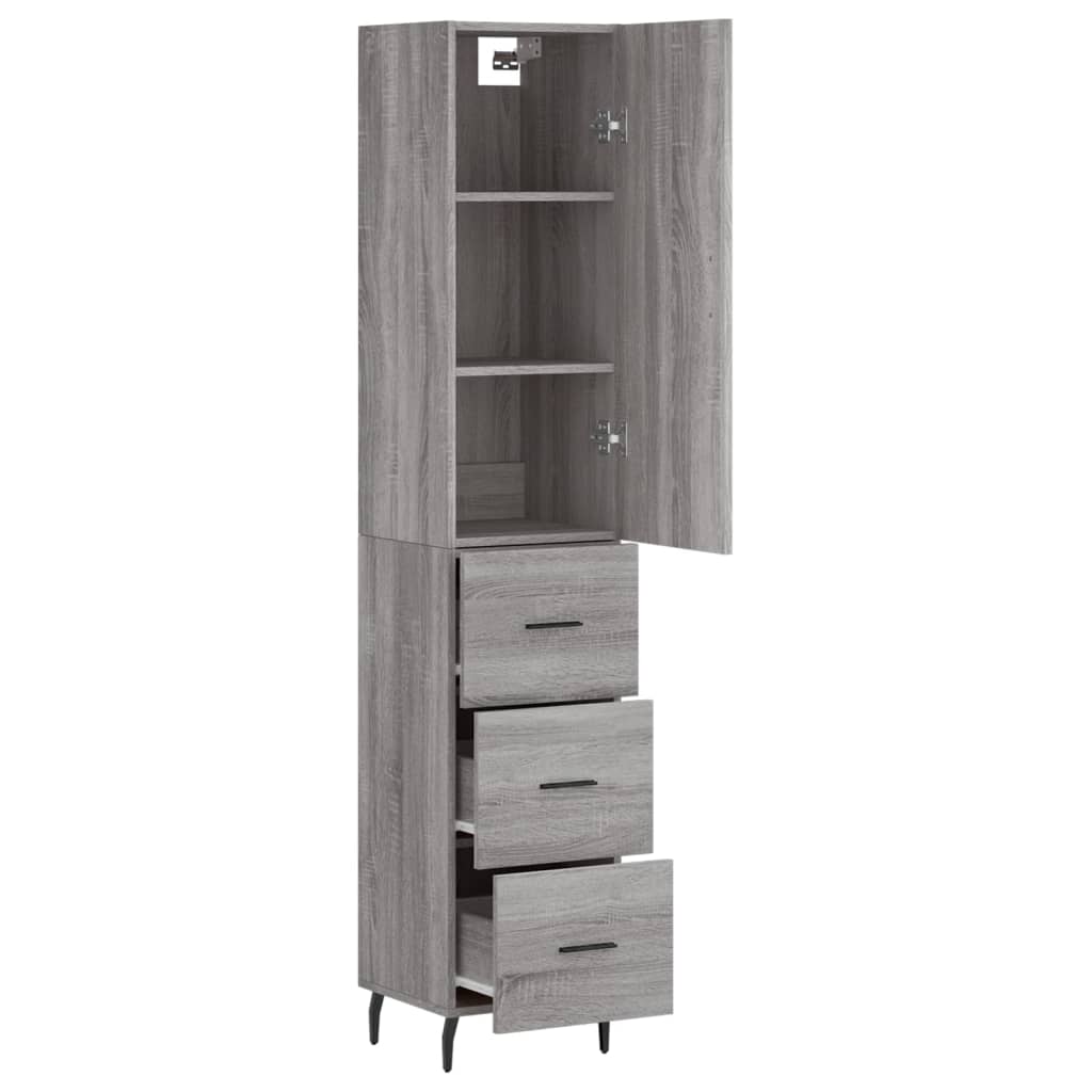 Hoge kast 34,5x34x180 cm bewerkt hout grijs sonoma eikenkleurig is nu te koop bij PeponiXL, paradijselijk wonen!