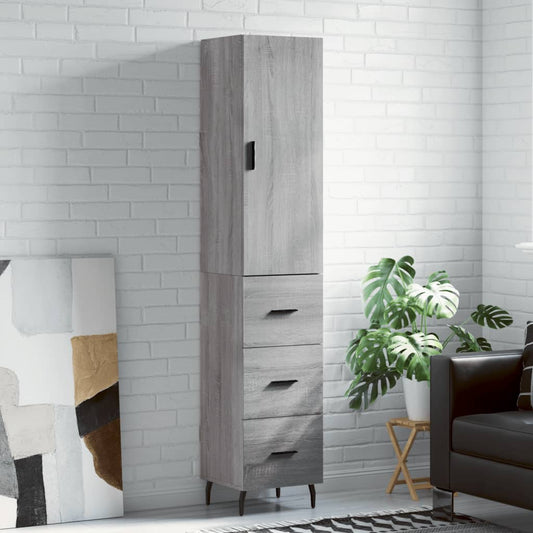 Hoge kast 34,5x34x180 cm bewerkt hout grijs sonoma eikenkleurig is nu te koop bij PeponiXL, paradijselijk wonen!
