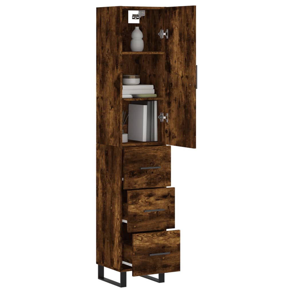 Hoge kast 34,5x34x180 cm bewerkt hout gerookt eikenkleurig is nu te koop bij PeponiXL, paradijselijk wonen!