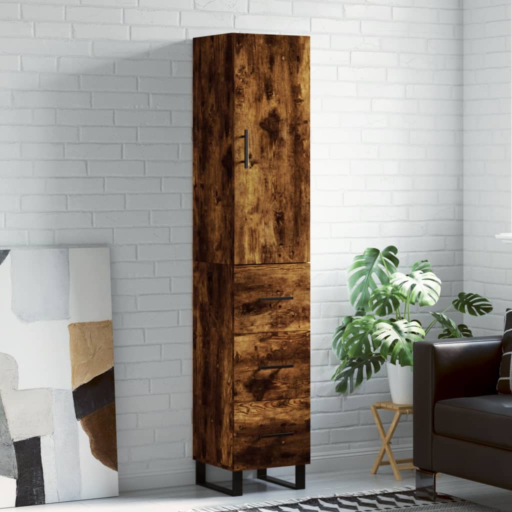 Hoge kast 34,5x34x180 cm bewerkt hout gerookt eikenkleurig is nu te koop bij PeponiXL, paradijselijk wonen!