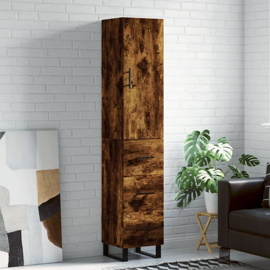 Hoge kast 34,5x34x180 cm bewerkt hout gerookt eikenkleurig is nu te koop bij PeponiXL, paradijselijk wonen!