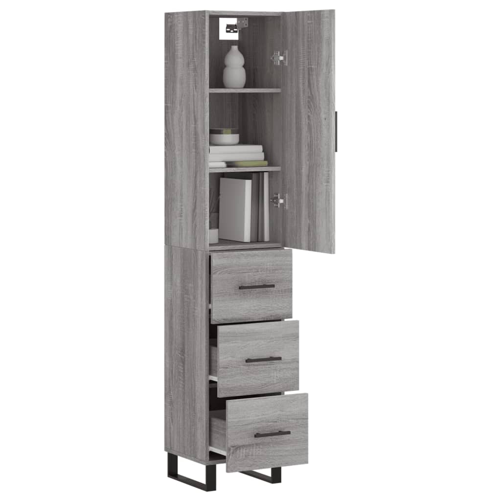 Hoge kast 34,5x34x180 cm bewerkt hout grijs sonoma eikenkleurig is nu te koop bij PeponiXL, paradijselijk wonen!