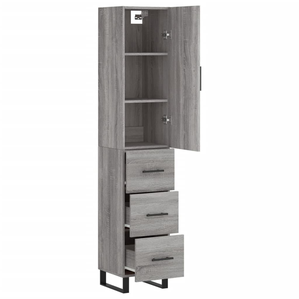 Hoge kast 34,5x34x180 cm bewerkt hout grijs sonoma eikenkleurig is nu te koop bij PeponiXL, paradijselijk wonen!