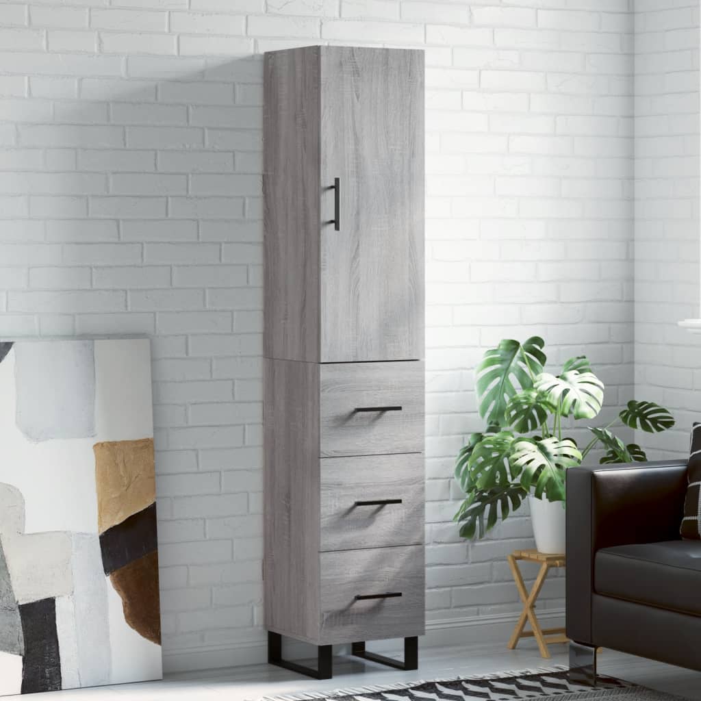 Hoge kast 34,5x34x180 cm bewerkt hout grijs sonoma eikenkleurig is nu te koop bij PeponiXL, paradijselijk wonen!