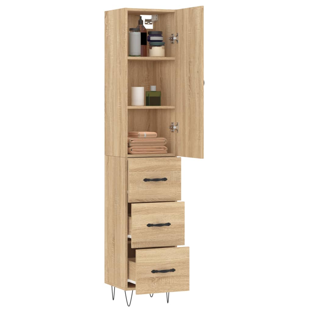 Hoge kast 34,5x34x180 cm bewerkt hout sonoma eikenkleurig is nu te koop bij PeponiXL, paradijselijk wonen!