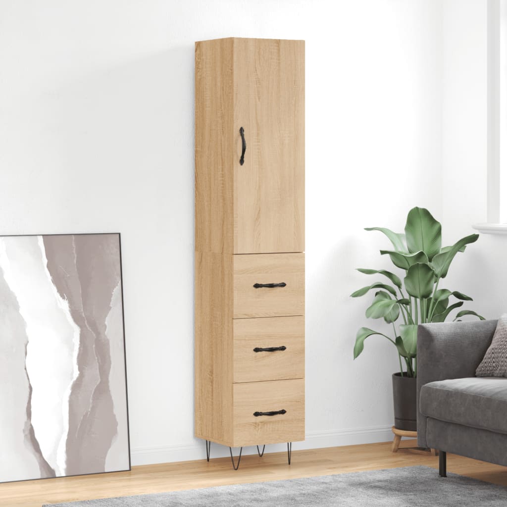 Hoge kast 34,5x34x180 cm bewerkt hout sonoma eikenkleurig is nu te koop bij PeponiXL, paradijselijk wonen!