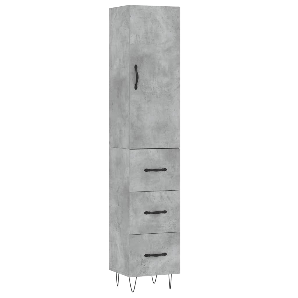 Hoge kast 34,5x34x180 cm bewerkt hout betongrijs is nu te koop bij PeponiXL, paradijselijk wonen!