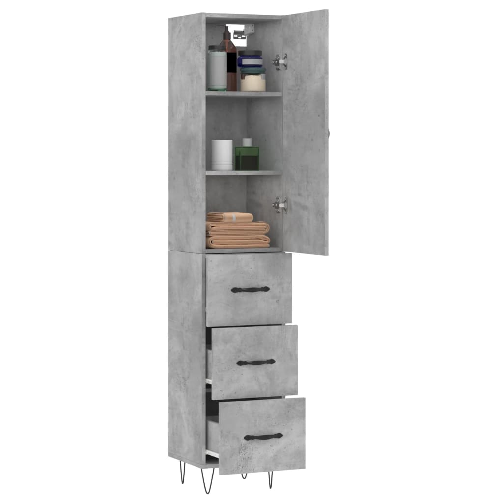 Hoge kast 34,5x34x180 cm bewerkt hout betongrijs is nu te koop bij PeponiXL, paradijselijk wonen!