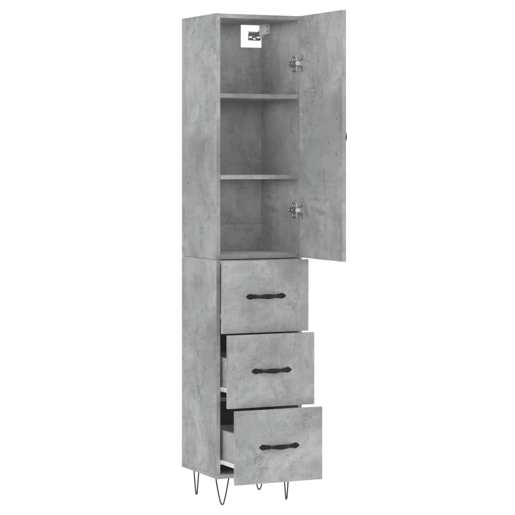 Hoge kast 34,5x34x180 cm bewerkt hout betongrijs is nu te koop bij PeponiXL, paradijselijk wonen!