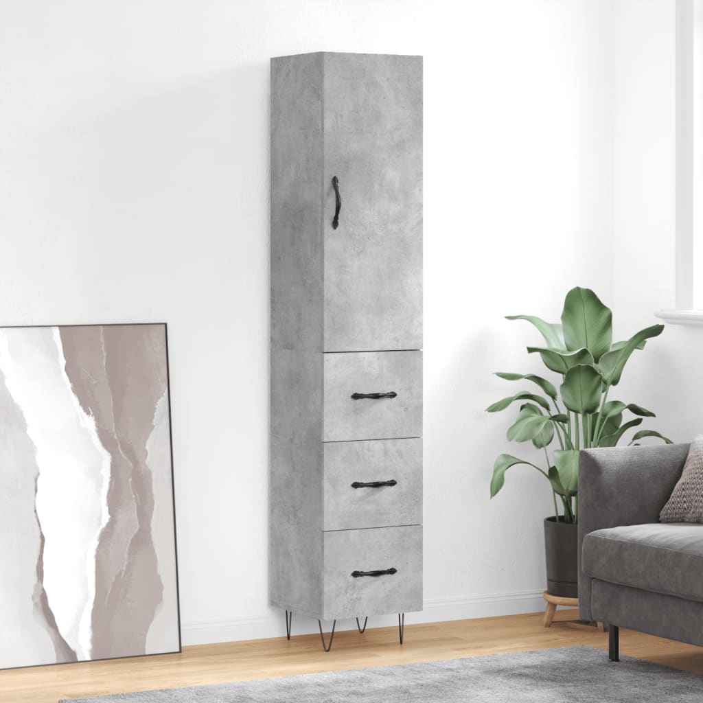 Hoge kast 34,5x34x180 cm bewerkt hout betongrijs is nu te koop bij PeponiXL, paradijselijk wonen!