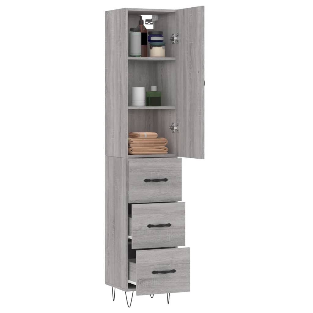 Hoge kast 34,5x34x180 cm bewerkt hout grijs sonoma eikenkleurig is nu te koop bij PeponiXL, paradijselijk wonen!
