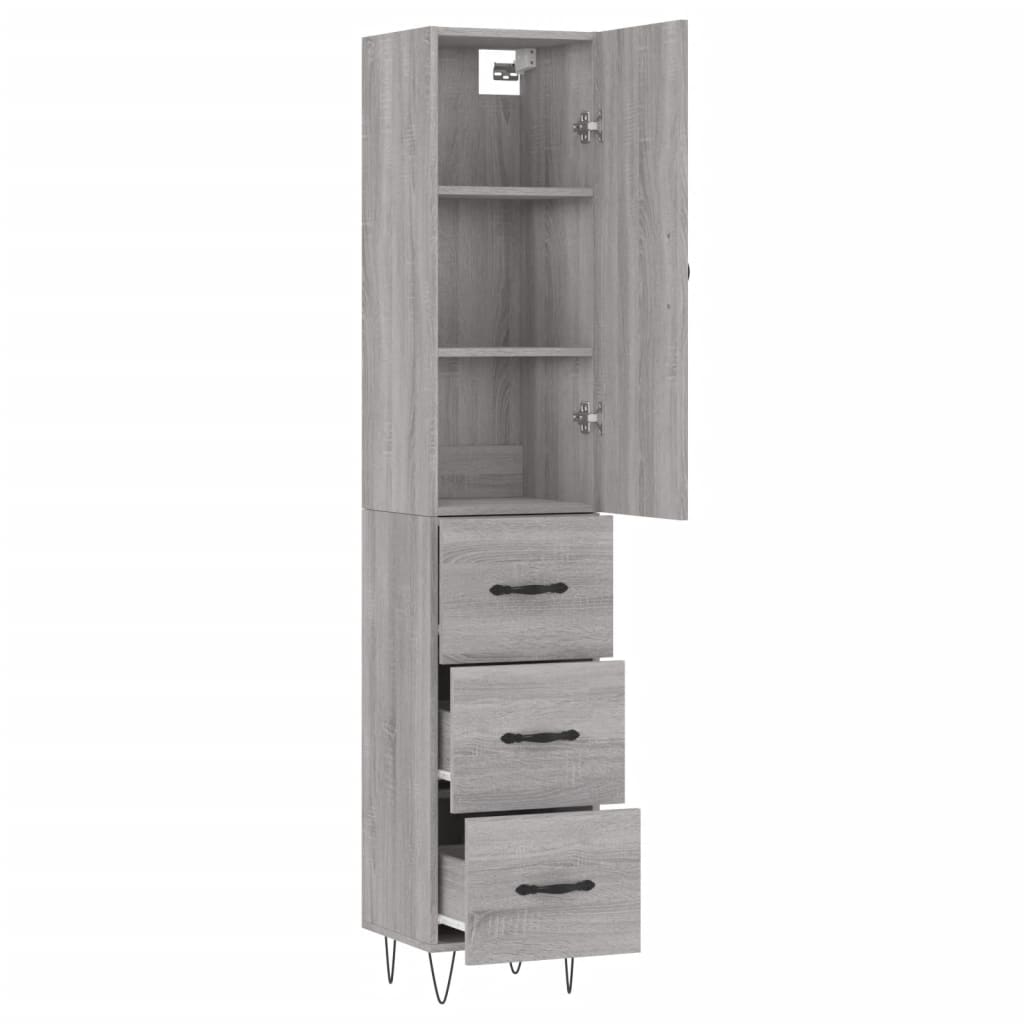 Hoge kast 34,5x34x180 cm bewerkt hout grijs sonoma eikenkleurig is nu te koop bij PeponiXL, paradijselijk wonen!