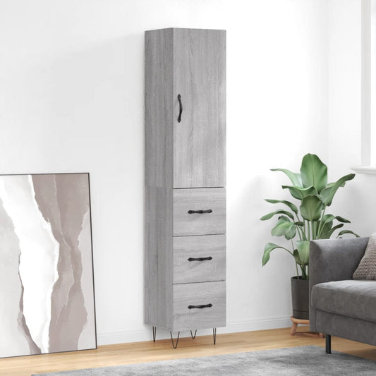 Hoge kast 34,5x34x180 cm bewerkt hout grijs sonoma eikenkleurig is nu te koop bij PeponiXL, paradijselijk wonen!