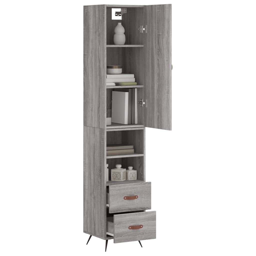 Hoge kast 34,5x34x180 cm bewerkt hout grijs sonoma eikenkleurig is nu te koop bij PeponiXL, paradijselijk wonen!