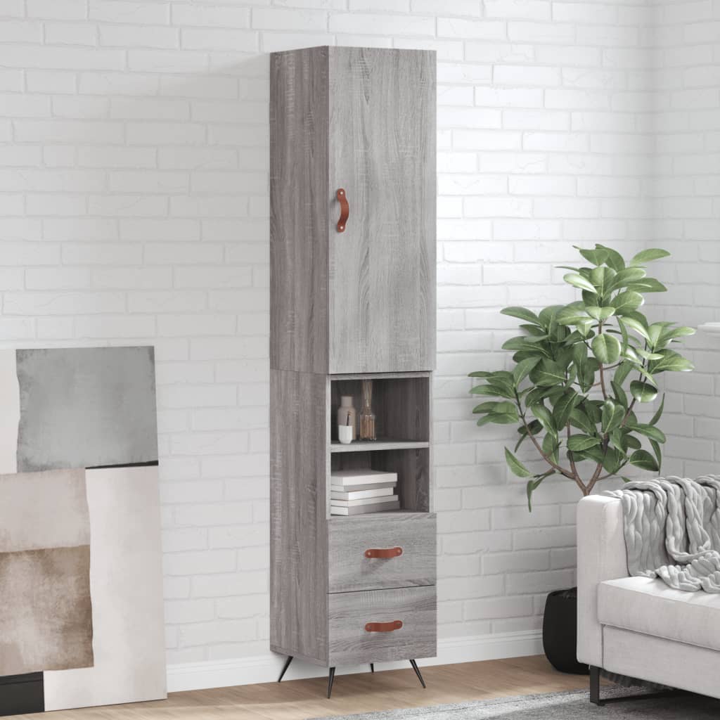 Hoge kast 34,5x34x180 cm bewerkt hout grijs sonoma eikenkleurig is nu te koop bij PeponiXL, paradijselijk wonen!