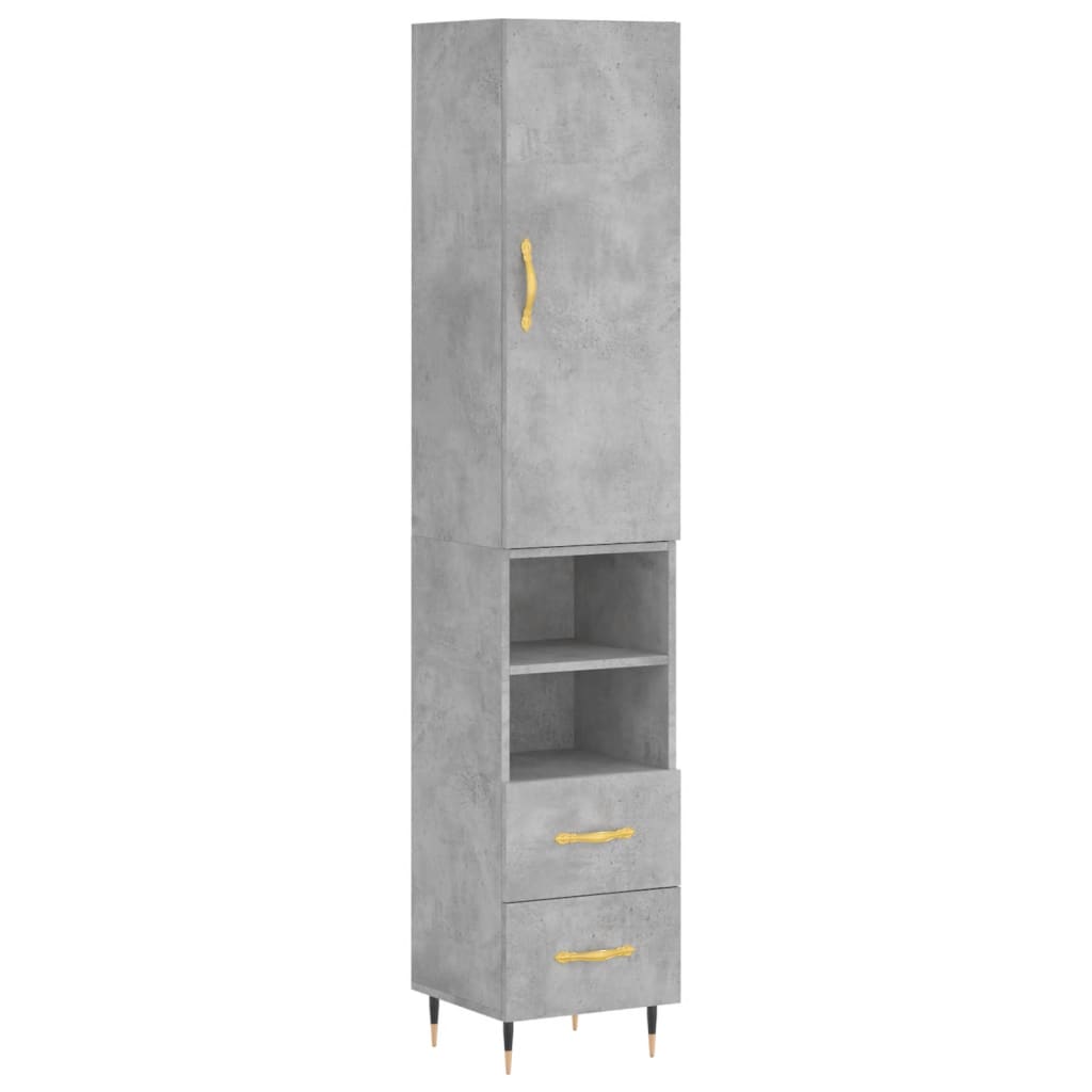 Hoge kast 34,5x34x180 cm bewerkt hout betongrijs is nu te koop bij PeponiXL, paradijselijk wonen!