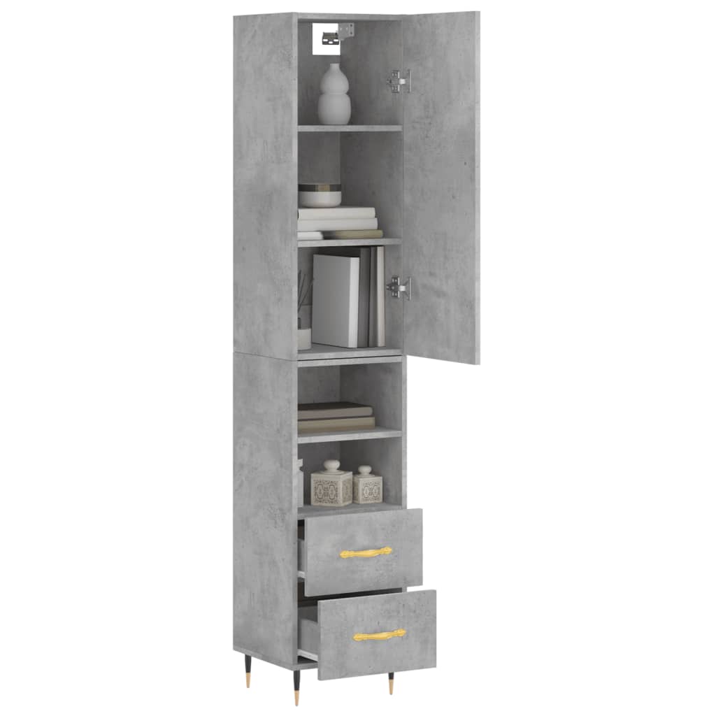 Hoge kast 34,5x34x180 cm bewerkt hout betongrijs is nu te koop bij PeponiXL, paradijselijk wonen!