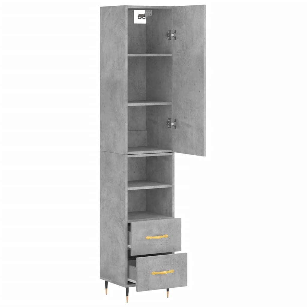 Hoge kast 34,5x34x180 cm bewerkt hout betongrijs is nu te koop bij PeponiXL, paradijselijk wonen!