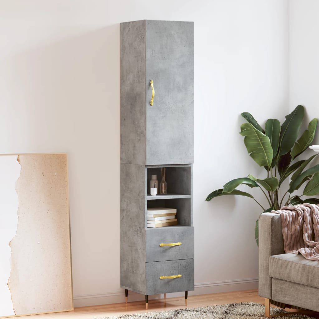 Hoge kast 34,5x34x180 cm bewerkt hout betongrijs is nu te koop bij PeponiXL, paradijselijk wonen!