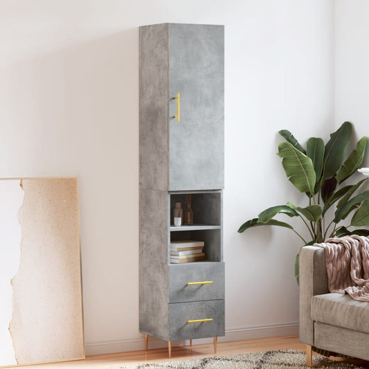 Hoge kast 34,5x34x180 cm bewerkt hout betongrijs is nu te koop bij PeponiXL, paradijselijk wonen!