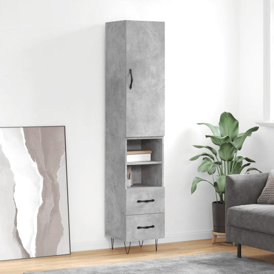 Hoge kast 34,5x34x180 cm bewerkt hout betongrijs is nu te koop bij PeponiXL, paradijselijk wonen!