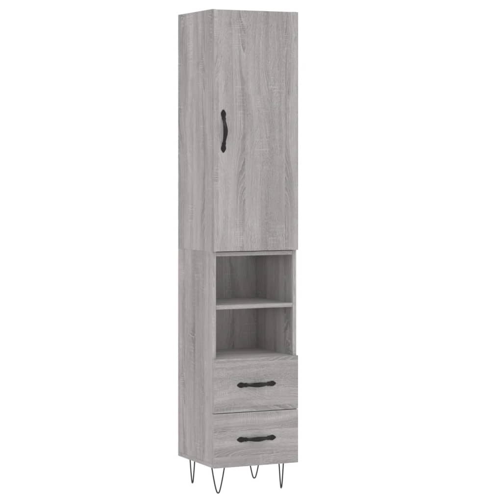 Hoge kast 34,5x34x180 cm bewerkt hout grijs sonoma eikenkleurig is nu te koop bij PeponiXL, paradijselijk wonen!