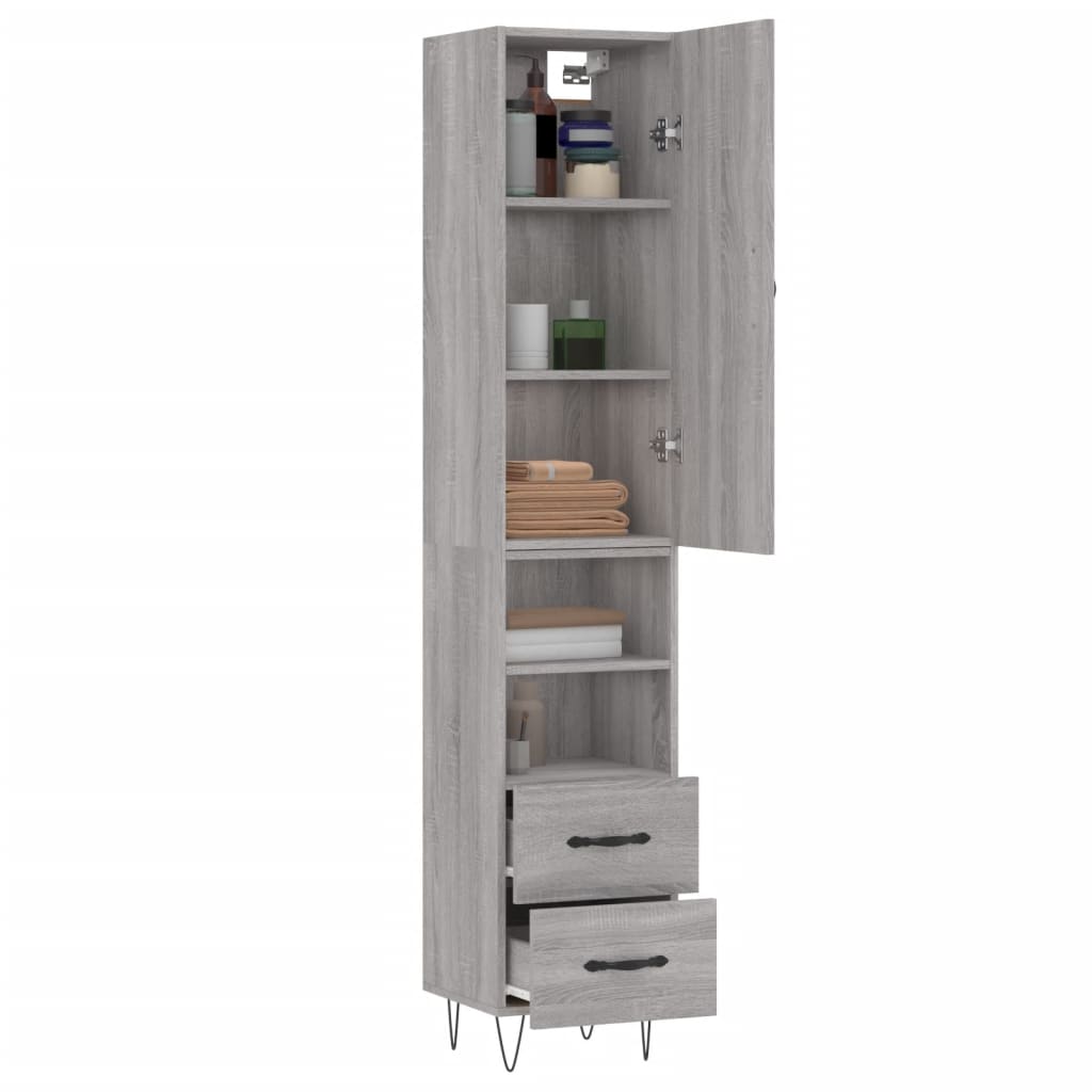 Hoge kast 34,5x34x180 cm bewerkt hout grijs sonoma eikenkleurig is nu te koop bij PeponiXL, paradijselijk wonen!