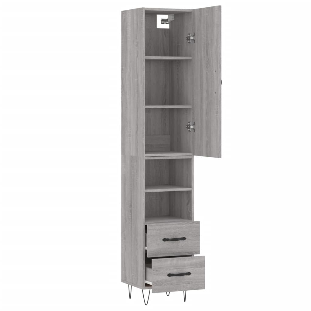 Hoge kast 34,5x34x180 cm bewerkt hout grijs sonoma eikenkleurig is nu te koop bij PeponiXL, paradijselijk wonen!