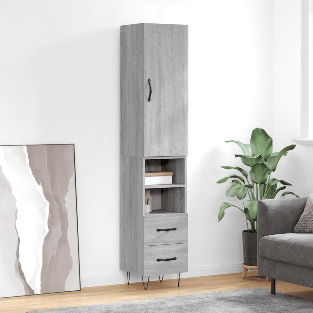 Hoge kast 34,5x34x180 cm bewerkt hout grijs sonoma eikenkleurig is nu te koop bij PeponiXL, paradijselijk wonen!
