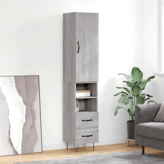 Hoge kast 34,5x34x180 cm bewerkt hout grijs sonoma eikenkleurig is nu te koop bij PeponiXL, paradijselijk wonen!