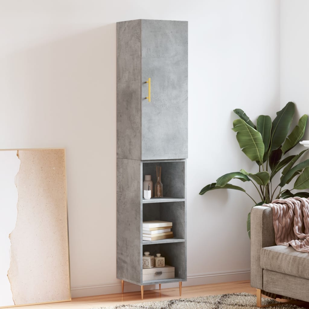 Hoge kast 34,5x34x180 cm bewerkt hout betongrijs is nu te koop bij PeponiXL, paradijselijk wonen!