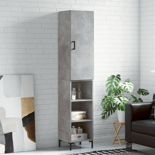 Hoge kast 34,5x34x180 cm bewerkt hout betongrijs is nu te koop bij PeponiXL, paradijselijk wonen!