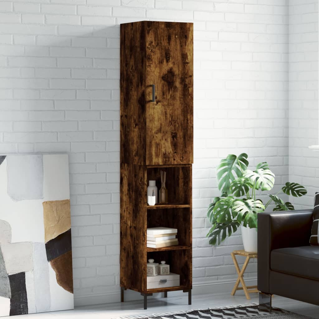 Hoge kast 34,5x34x180 cm bewerkt hout gerookt eikenkleurig is nu te koop bij PeponiXL, paradijselijk wonen!