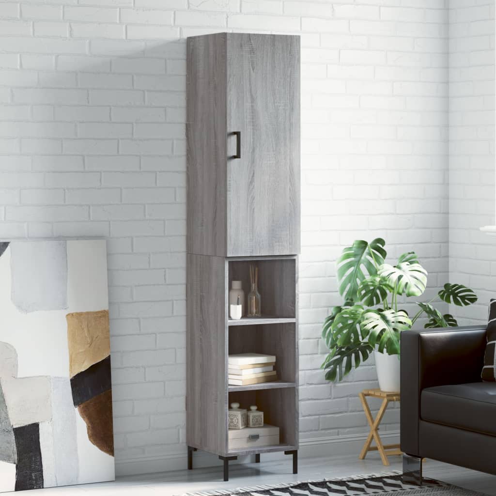 Hoge kast 34,5x34x180 cm bewerkt hout grijs sonoma eikenkleurig is nu te koop bij PeponiXL, paradijselijk wonen!