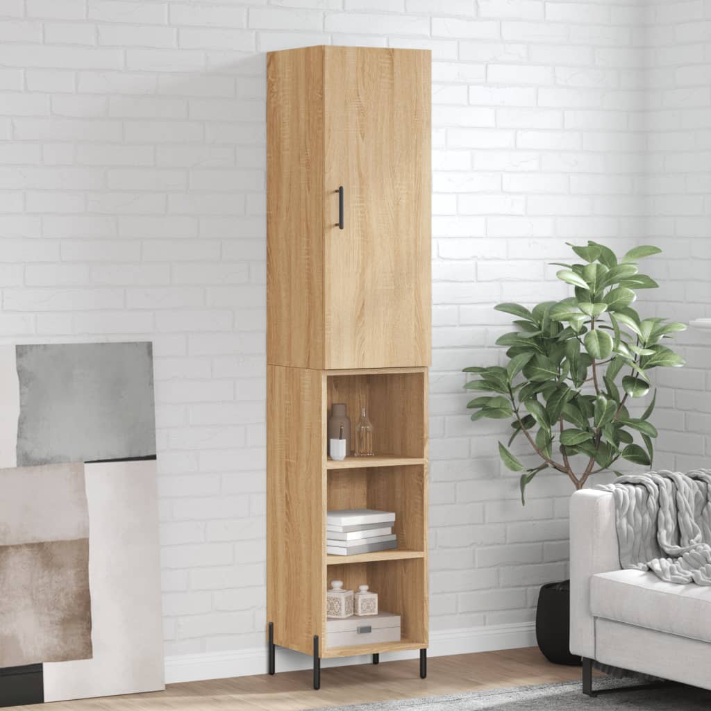 Hoge kast 34,5x34x180 cm bewerkt hout sonoma eikenkleurig is nu te koop bij PeponiXL, paradijselijk wonen!