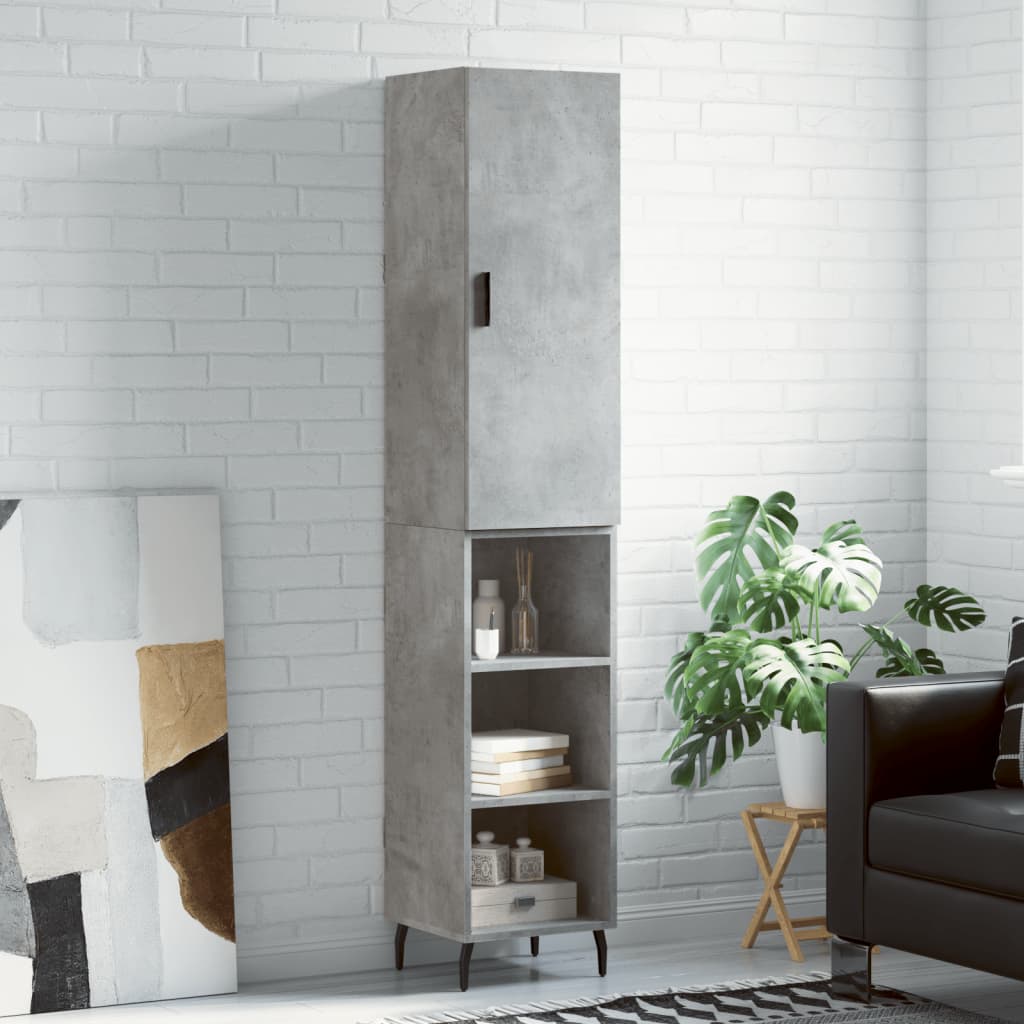 Hoge kast 34,5x34x180 cm bewerkt hout betongrijs is nu te koop bij PeponiXL, paradijselijk wonen!